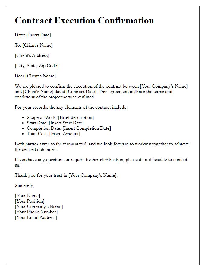 Letter template of client contract execution