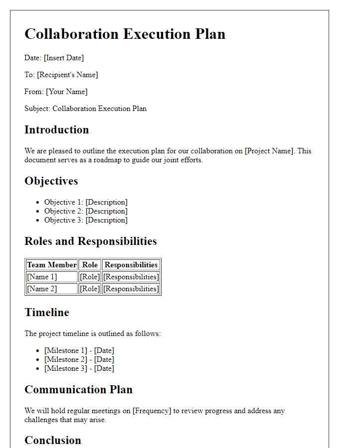 Letter template of collaboration execution plan