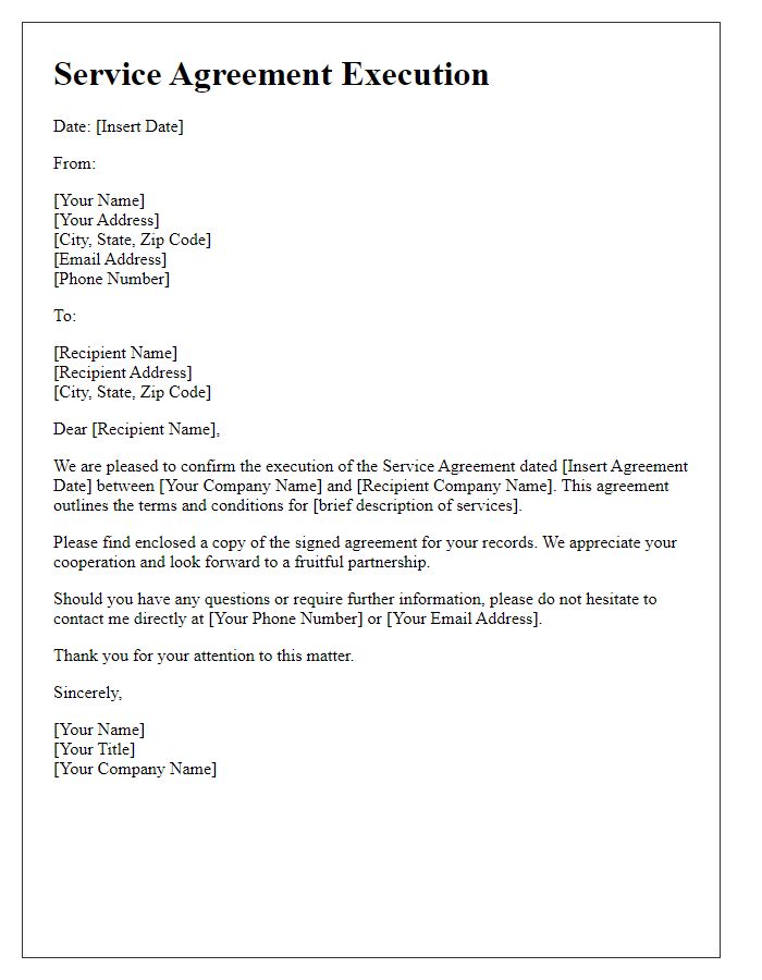 Letter template of service agreement execution