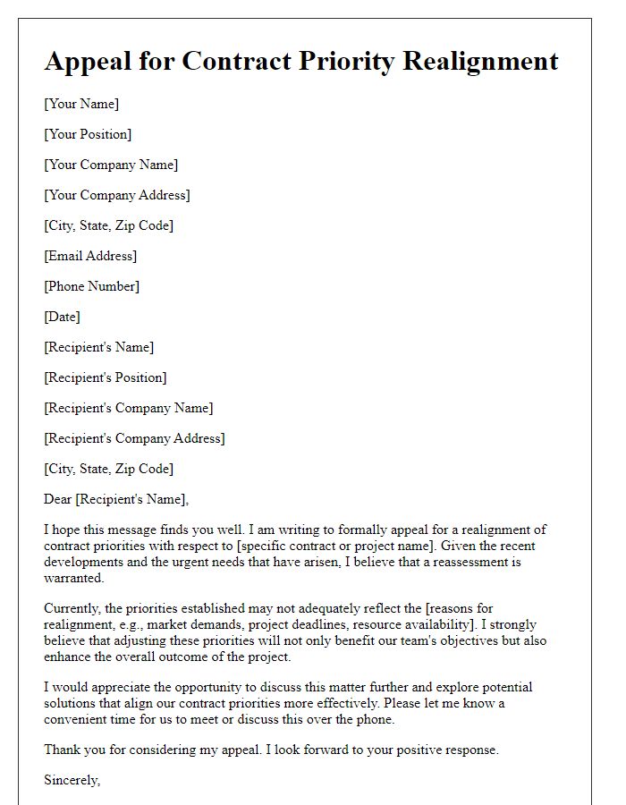 Letter template of appeal for contract priority realignment