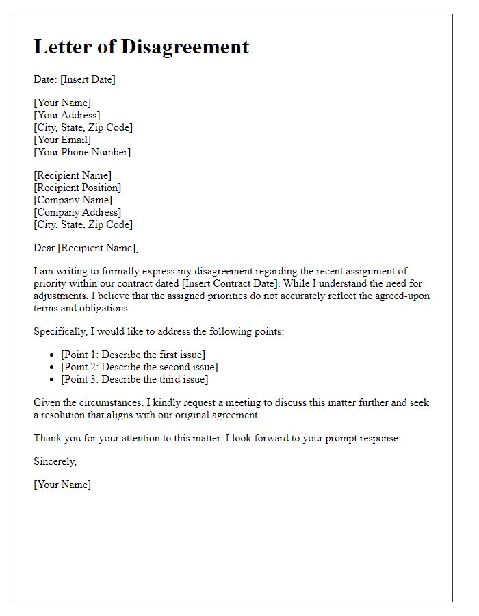 Letter template of disagreement with contract priority assignment