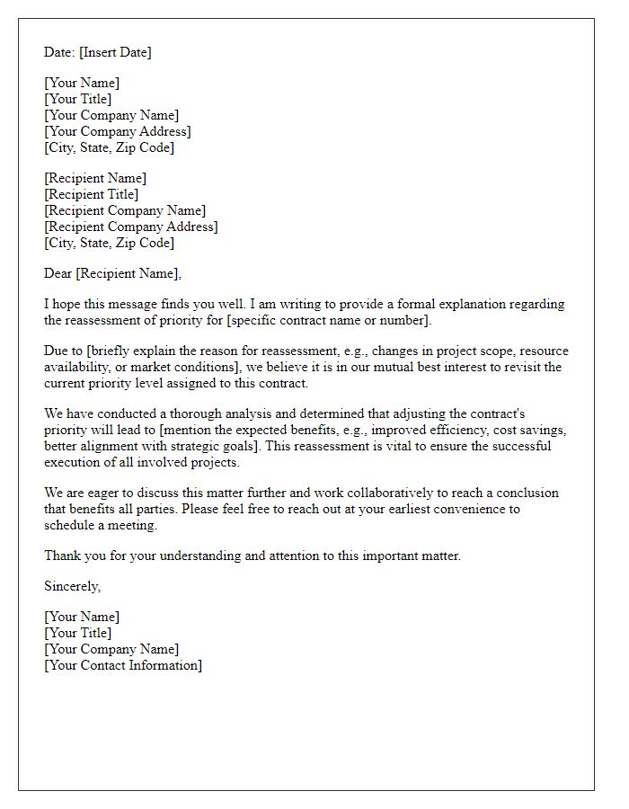 Letter template of explanation for contract priority reassessment