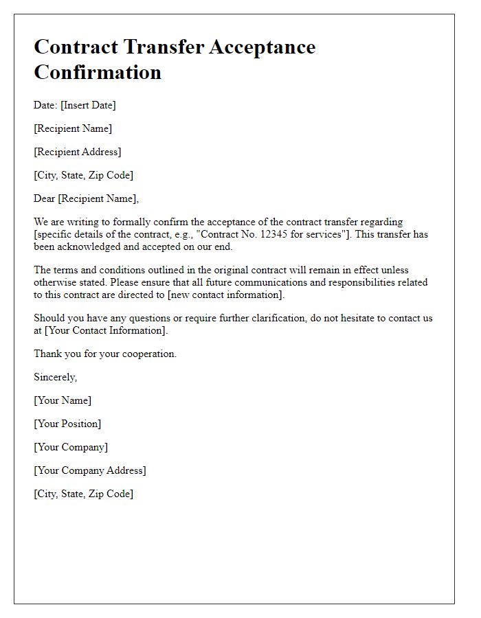 Letter template of Contract Transfer Acceptance Confirmation