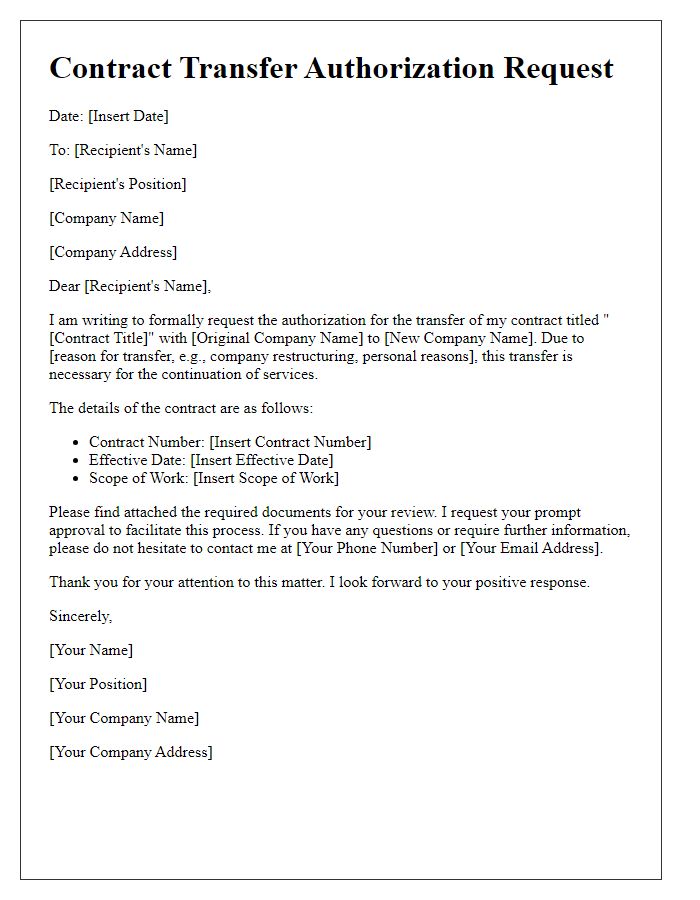 Letter template of Contract Transfer Authorization Request