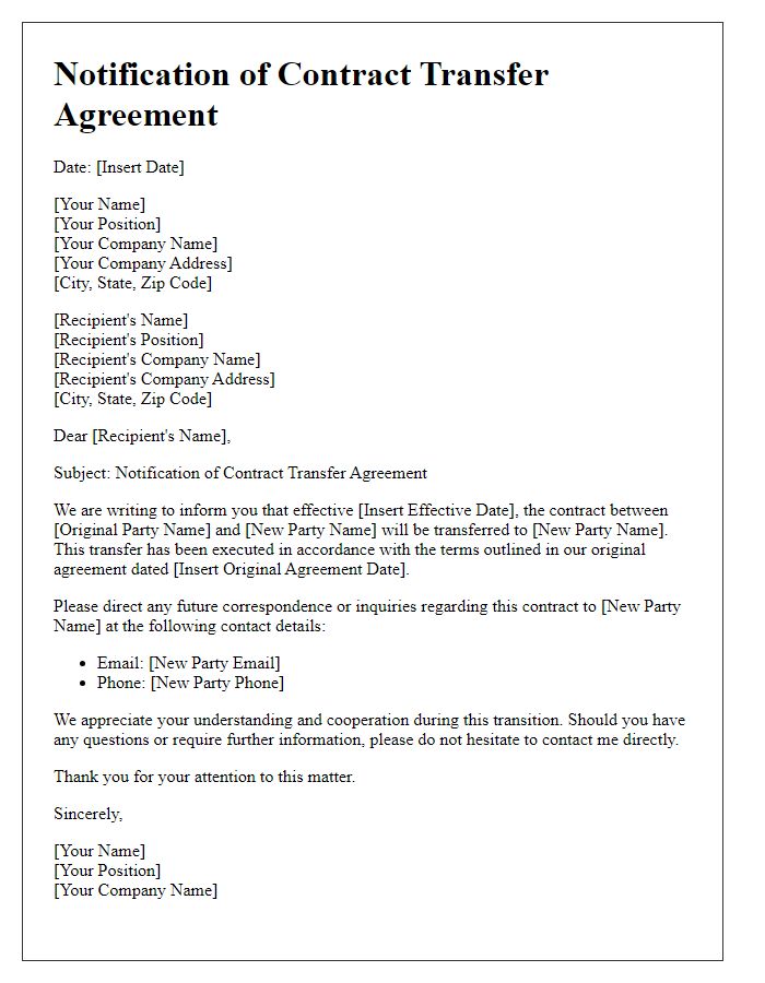 Letter template of Notification of Contract Transfer Agreement