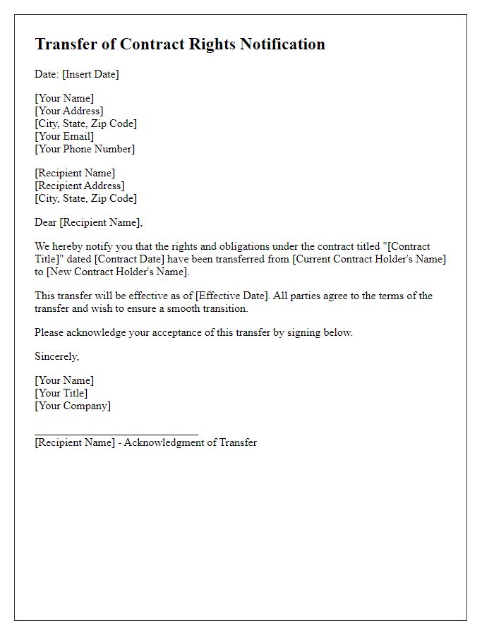 Letter template of Transfer of Contract Rights Notification