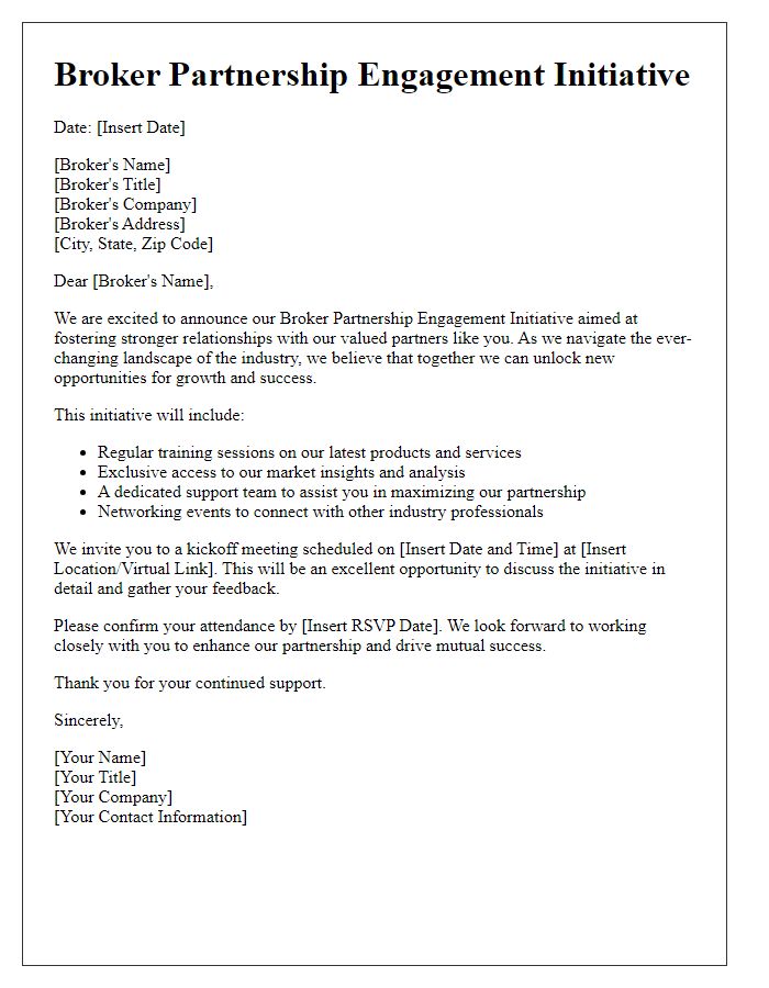 Letter template of broker partnership engagement initiative