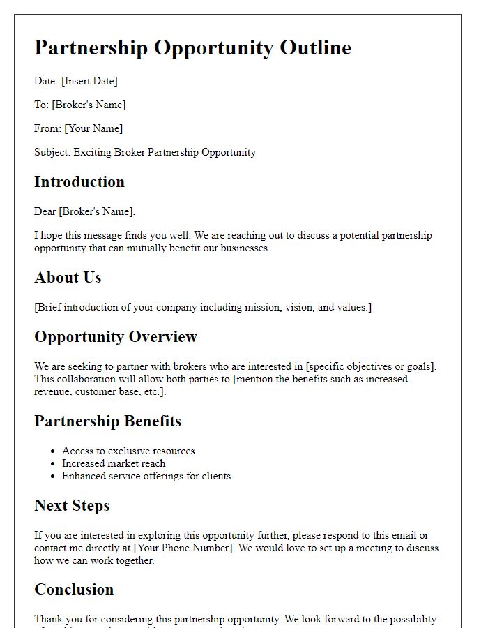 Letter template of broker partnership opportunity outline