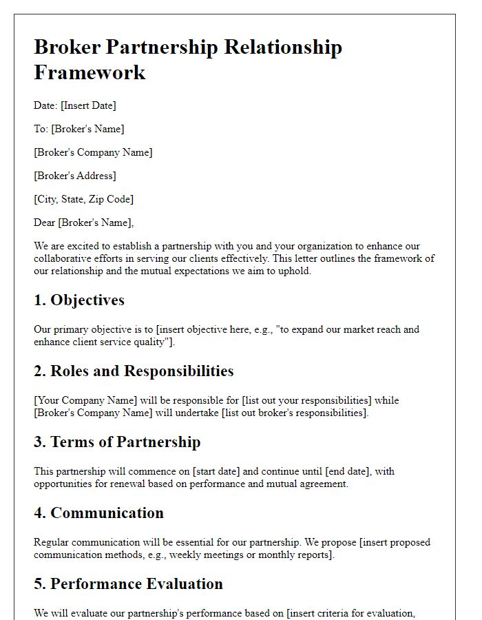 Letter template of broker partnership relationship framework