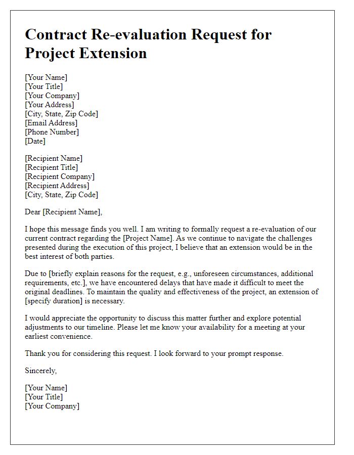 Letter template of contract re-evaluation request for project extension