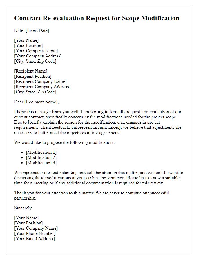 Letter template of contract re-evaluation request for scope modification