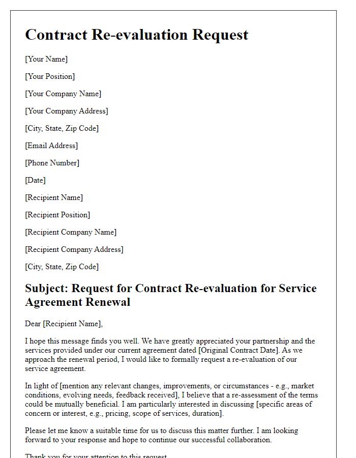 Letter template of contract re-evaluation request for service agreement renewal