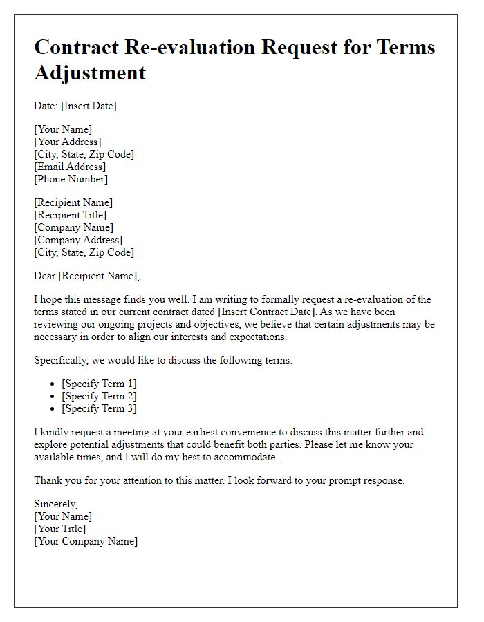 Letter template of contract re-evaluation request for terms adjustment