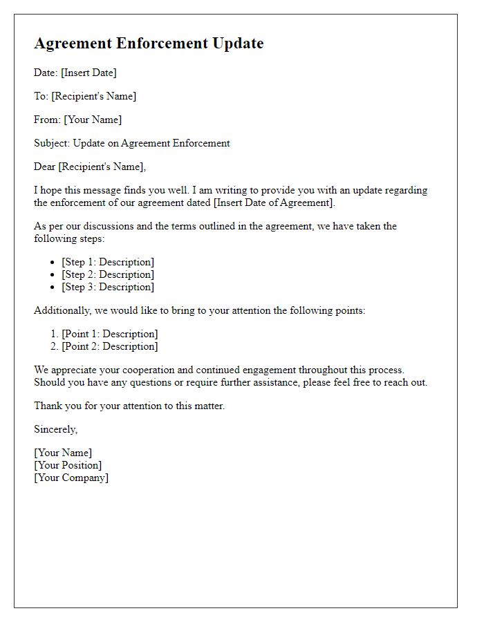 Letter template of agreement enforcement update