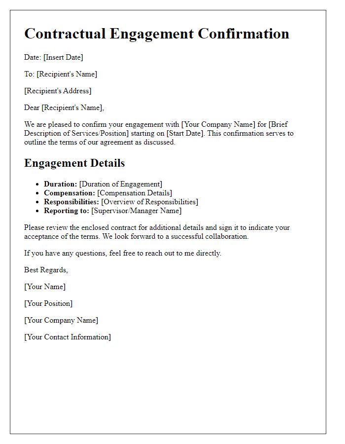 Letter template of contractual engagement confirmation