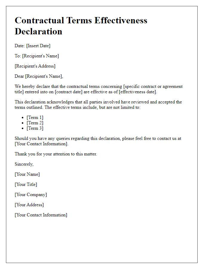 Letter template of contractual terms effectiveness declaration