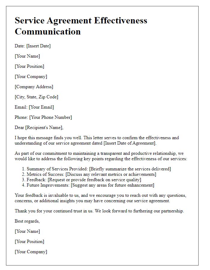 Letter template of service agreement effectiveness communication