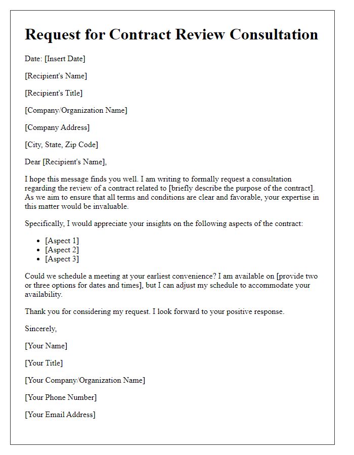 Letter template of request for contract review consultation