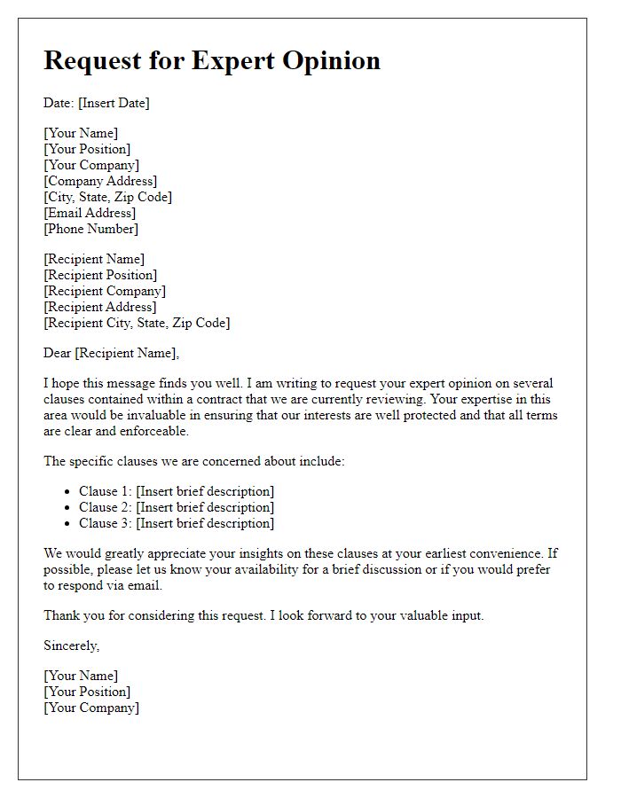 Letter template of request for expert opinion on contract clauses