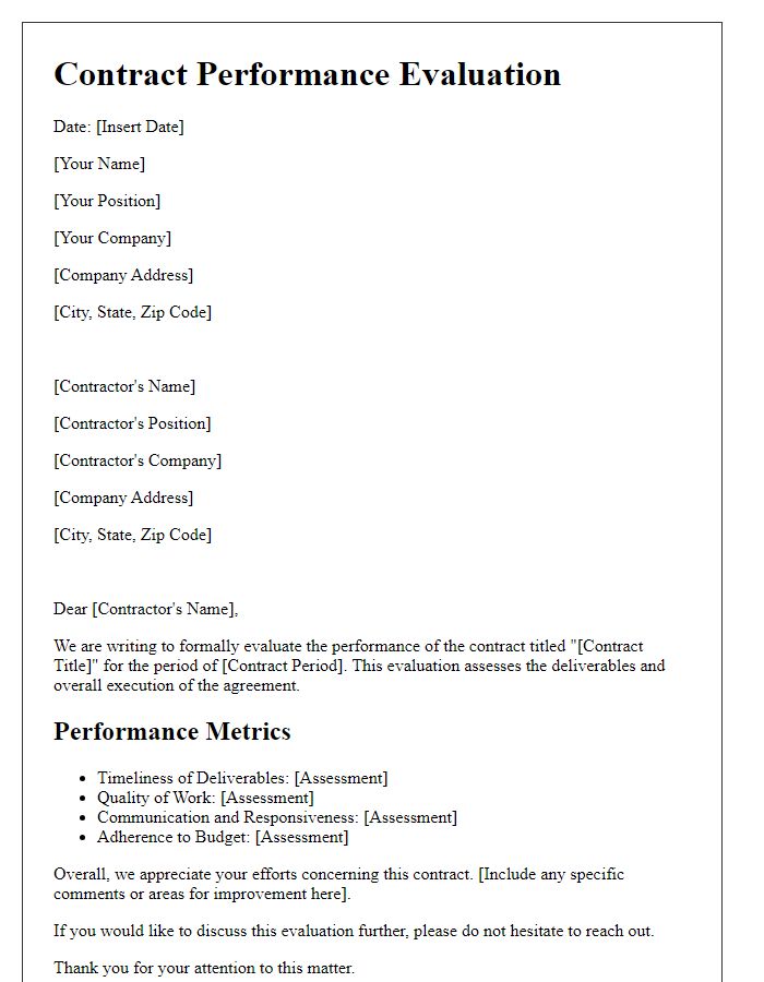 Letter template of contract performance evaluation