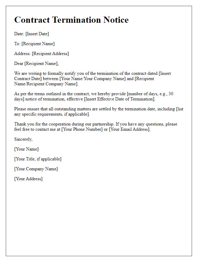 Letter template of contract termination notice