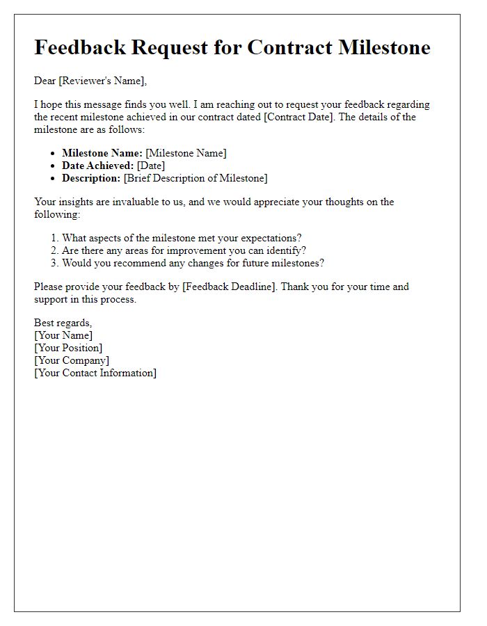 Letter template of contract milestone feedback request for reviewers