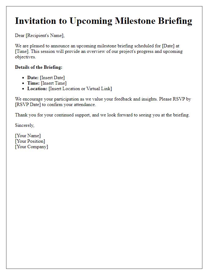 Letter template of upcoming milestone briefing for interested parties