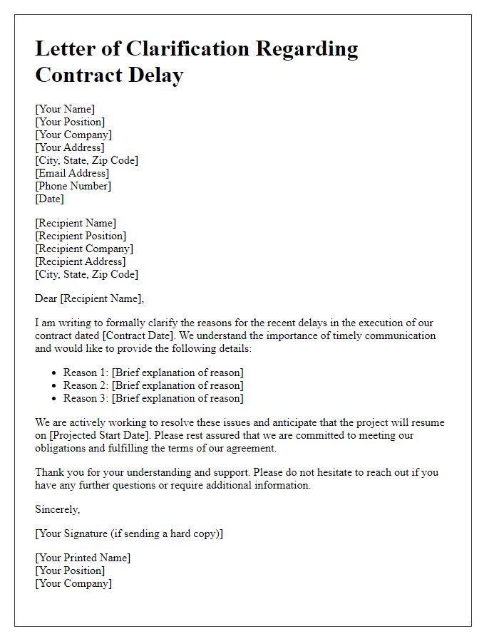 Letter template of clarification for contract delay reasons.