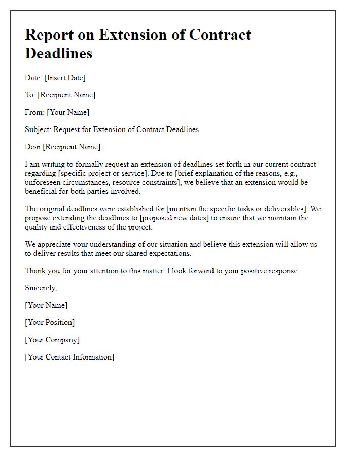 Letter template of report on extension of contract deadlines.