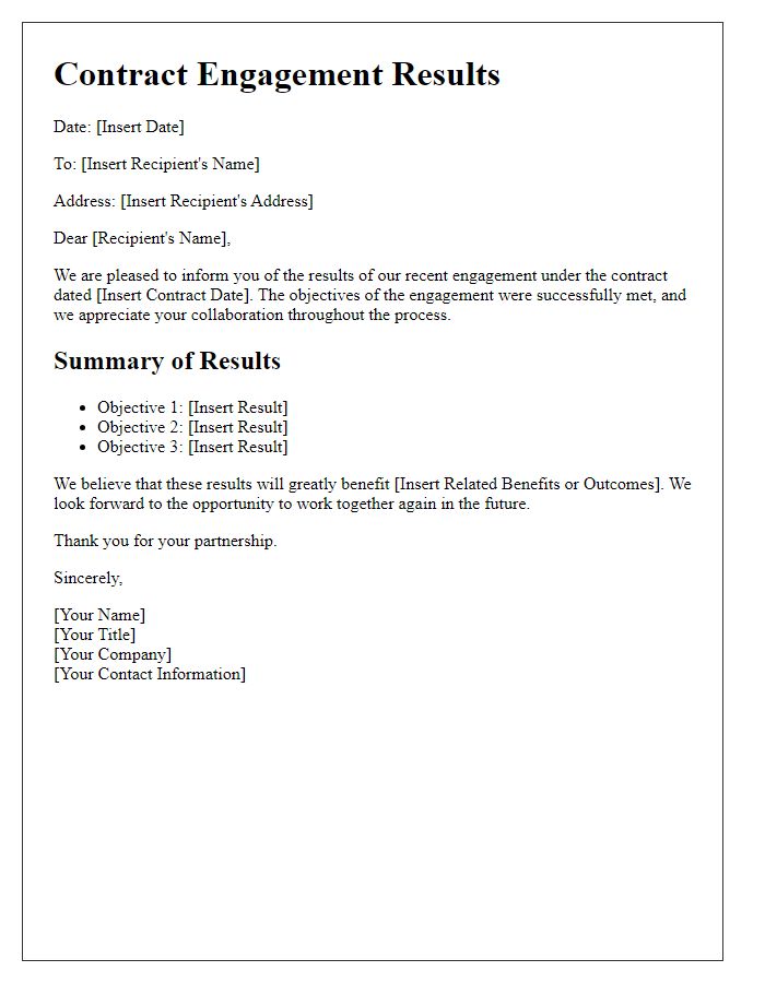 Letter template of contract engagement results.