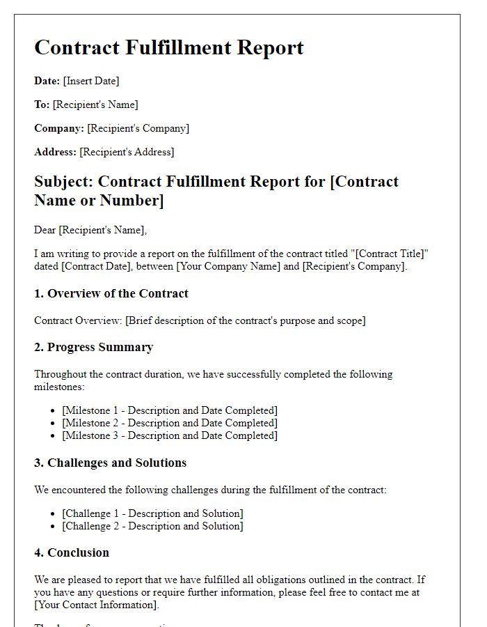 Letter template of contract fulfillment report.