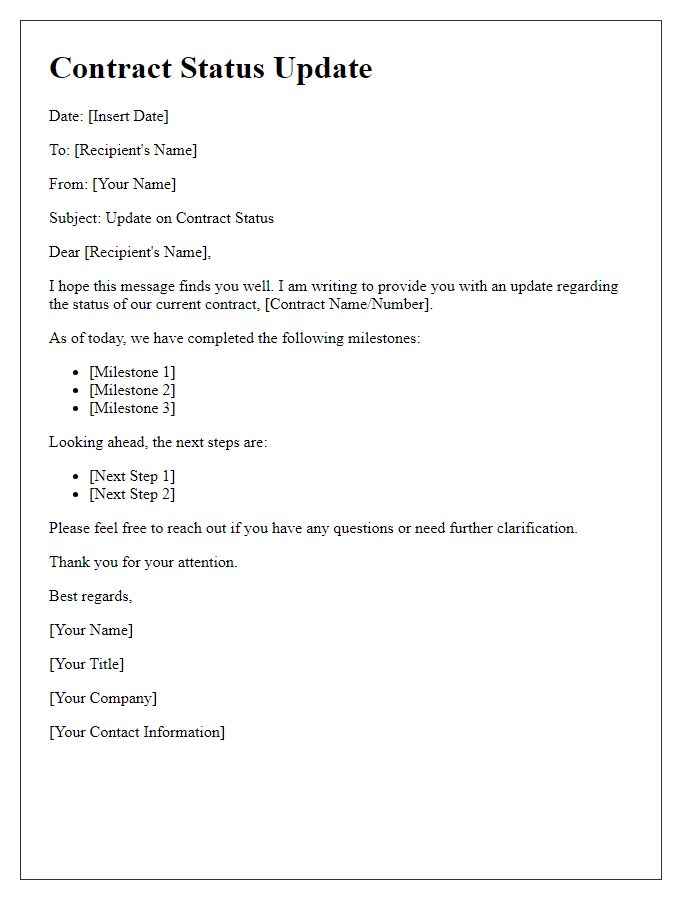 Letter template of contract status update.