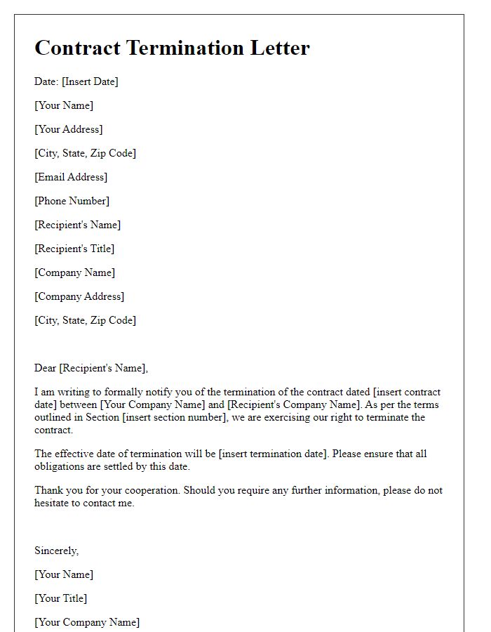 Letter template of contract termination statement.