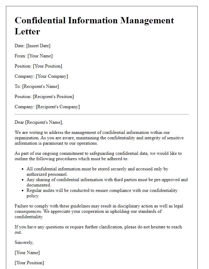 Letter template of Confidential Information Management