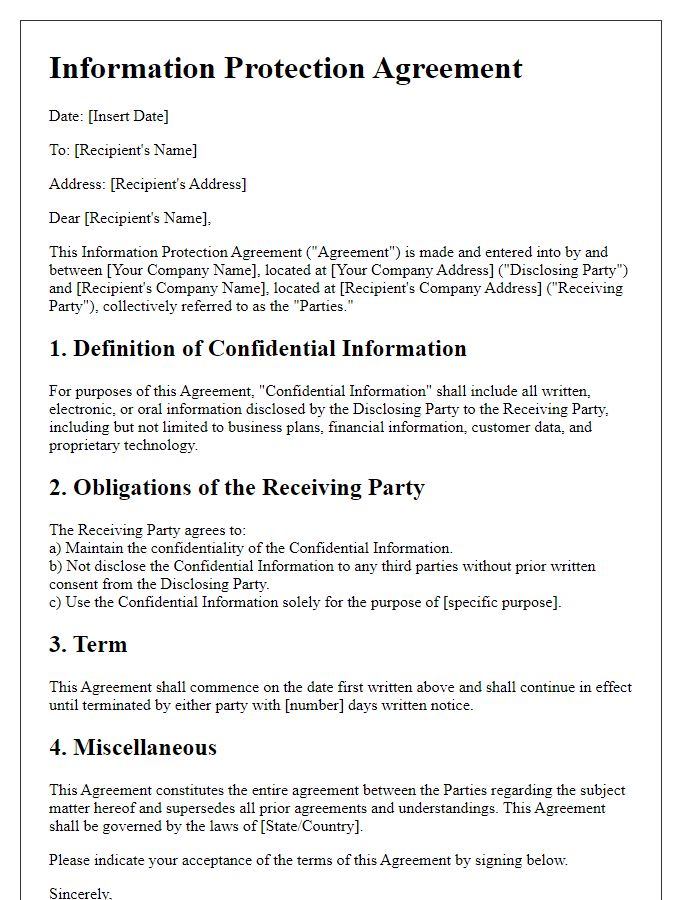 Letter template of Information Protection Agreement