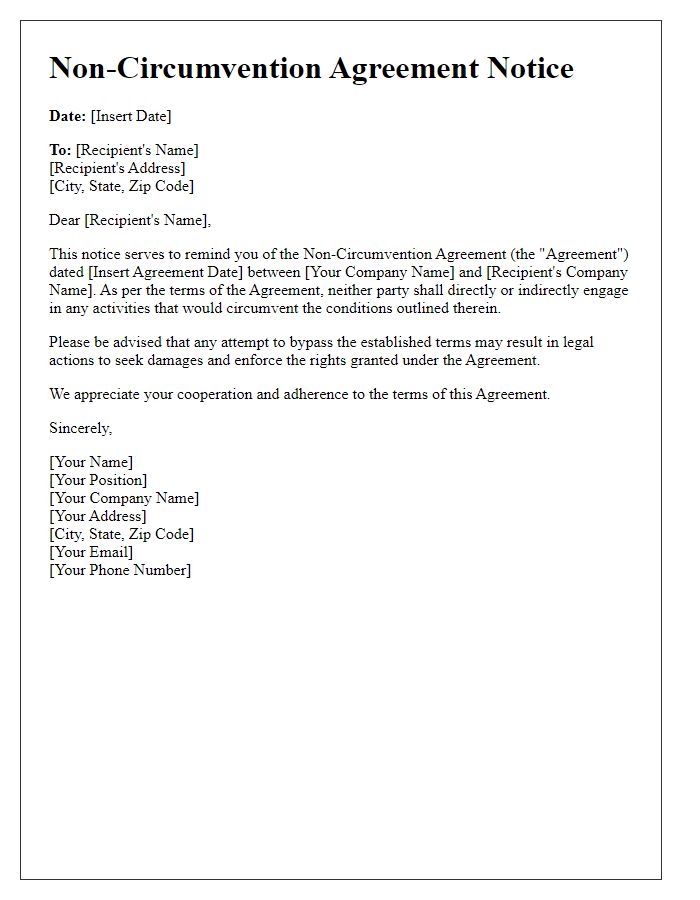 Letter template of Non-Circumvention Agreement Notice