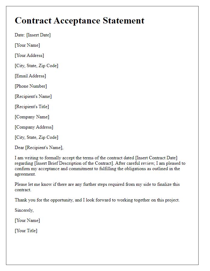 Letter template of contract acceptance statement