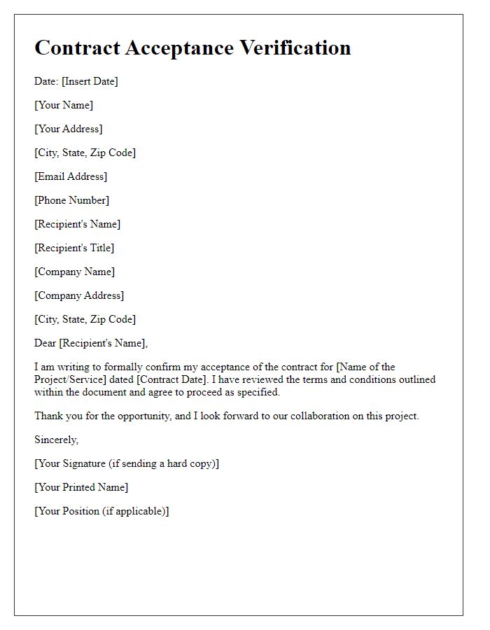 Letter template of contract acceptance verification