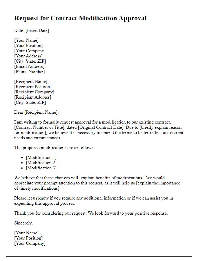 Letter template of request for contract modification approval