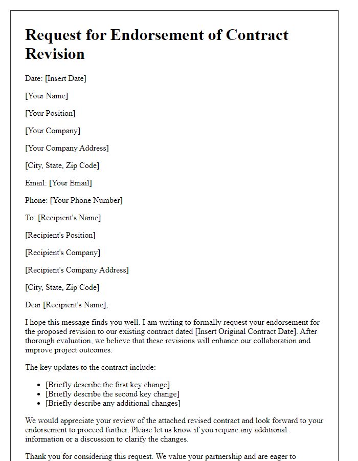 Letter template of request for endorsement of contract revision