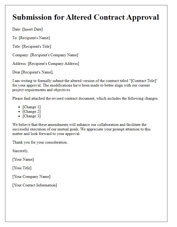 Letter template of submission for altered contract approval