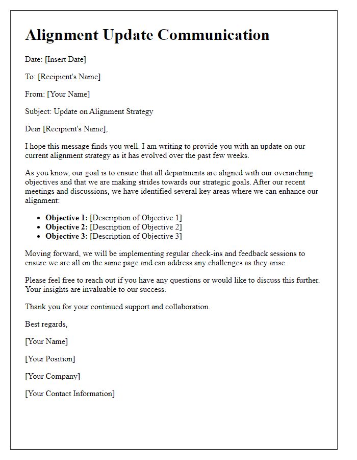 Letter template of alignment update communication