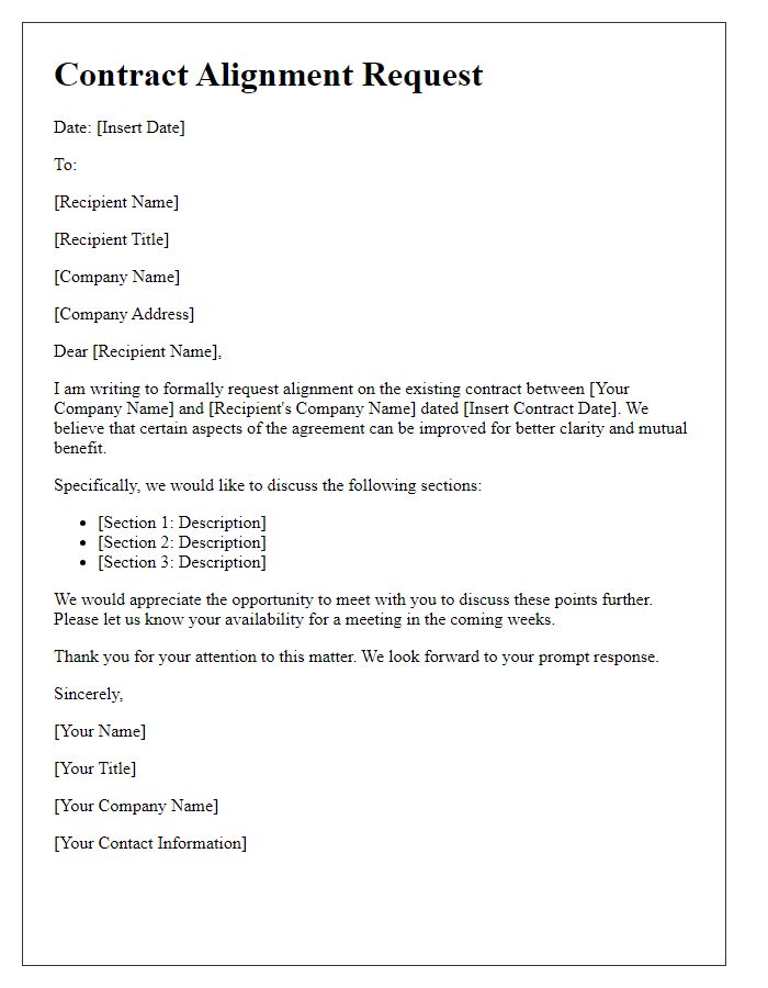 Letter template of contract alignment request