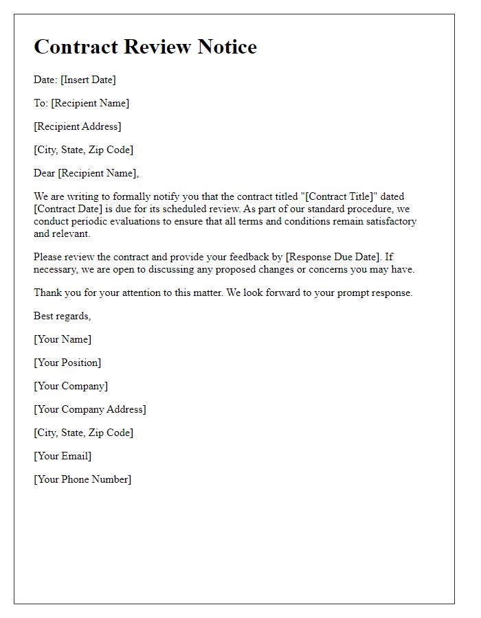 Letter template of contract review notice