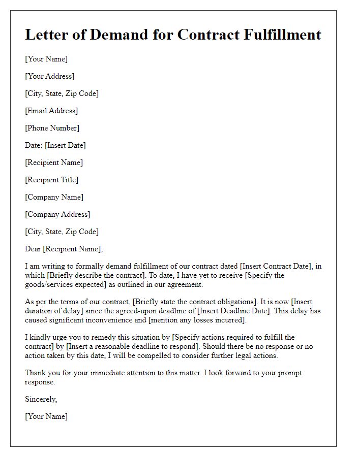 Letter template of Demand for Contract Fulfillment