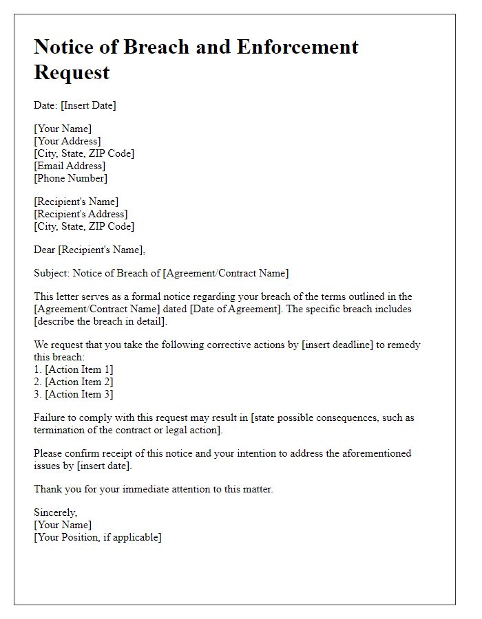 Letter template of Notice of Breach and Enforcement Request