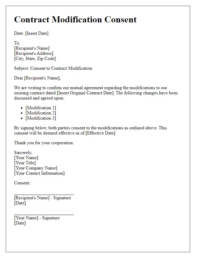 Letter template of contract modification consent