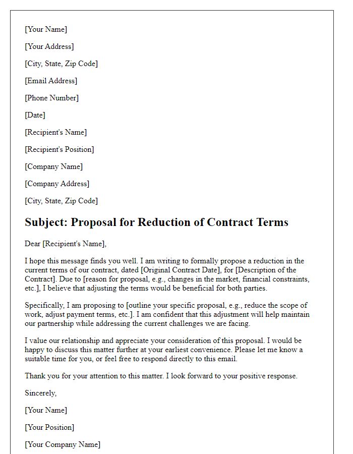 Letter template of contract reduction proposal