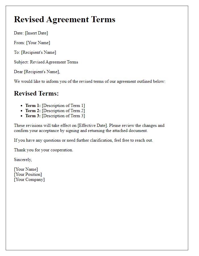 Letter template of revised agreement terms