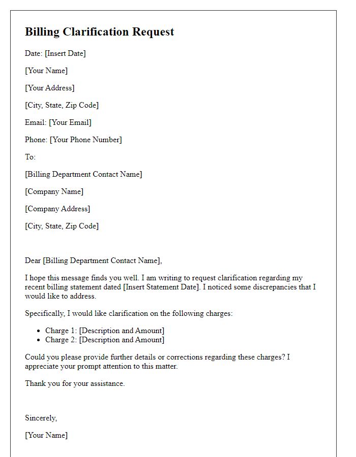 Letter template of billing clarification request